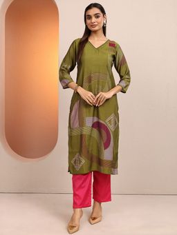 Libas - Olive Silk Straight Kurta for Women