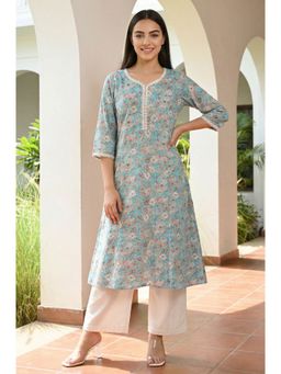 Aurelia - Women's Floral Printed Lace A-Line Kurta