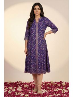 Aurelia - Women's Purple Floral Printed A-Line Kurta