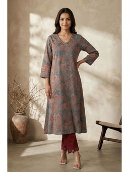 Folksong - Women's Floral Printed A-Line Kurta
