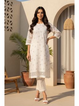 W - Thread Work Pure Cotton Straight Kurta