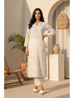 W - Cream Lace Rayon Straight Kurta