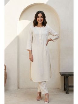 W - Off White Solid Rayon Straight Kurta
