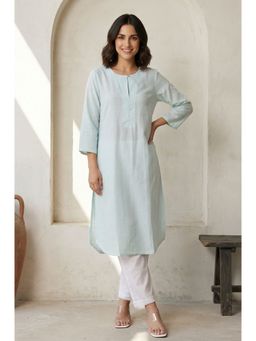 W - Blue Solid Rayon Straight Kurta