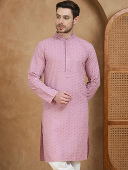 Jompers - Pink Embroidered Cotton Kurta for Men