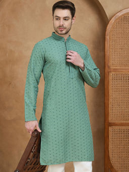 Jompers - Green Embroidered Cotton Kurta for Men