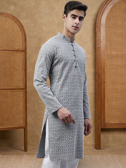 Jompers - Grey Floral Embroidered Kurta