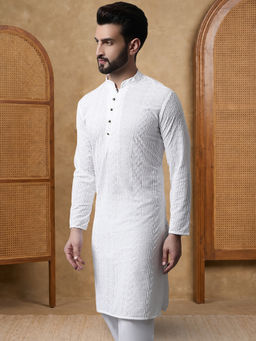 Jompers - White Embroidered Cotton Kurta for Men