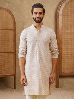 Jompers - Beige Sequin Embroidered Pure Cotton Kurta