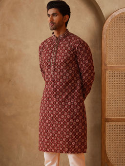 Jompers - Maroon Embroidered Kurta For Men