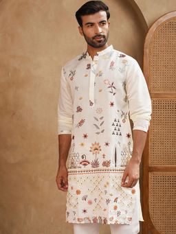 Jompers - White Floral Embroidered Kurta