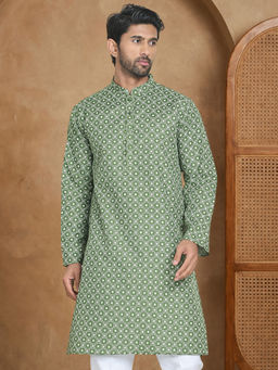 Jompers - Olive Men's Geometric Printed Kurta