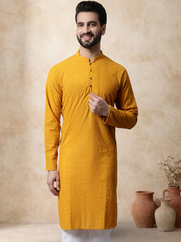 Jompers - Mustard Embroidered Cotton Kurta for Men