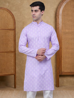 Jompers - Men Lavender and White Floral Printed Kurta