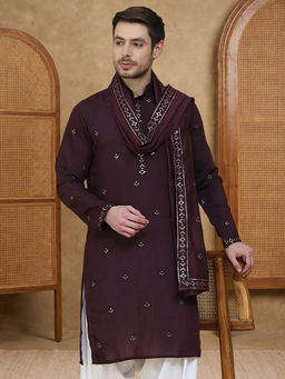 Jompers - Embroidered and Sequin Kurta With Dupatta -Wine