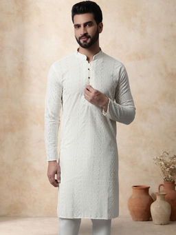 Jompers - Off White Embroidered Cotton Kurta for Men