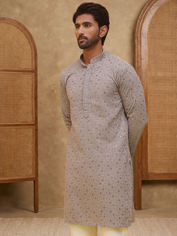 Jompers - Grey Sequin Embroidered Pure Cotton Kurta