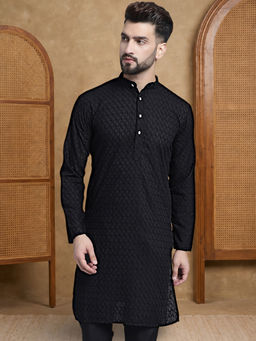 Jompers - Black Men Ethnic Embroidered Pure Cotton Kurta