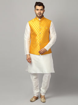 Uri and MacKenzie - Kurta and Pyjama with Degine On Nehru Jacket-Yellow