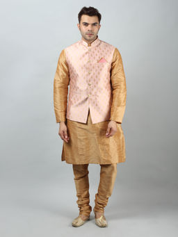 Uri and MacKenzie - Kurta and Pyjama with Degine On Nehru Jacket-Pink