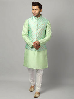 Uri and MacKenzie - Kurta and Pyjama with Degine On Nehru Jacket-Green
