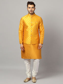 Uri and MacKenzie - Kurta and Pyjama with Degine On Nehru Jacket-Yellow