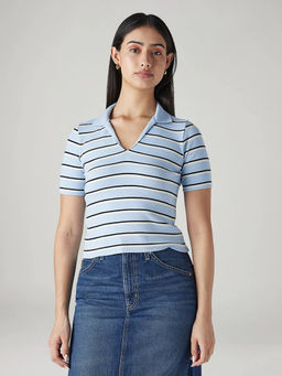 Levi's - Women Blue Stripes Polo T-Shirt