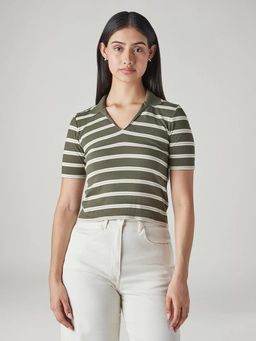 Levi's - Women Olive Stripes Polo T-Shirt