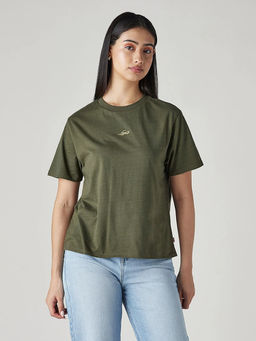Levi's - Women Olive Solid/Plain T-Shirt
