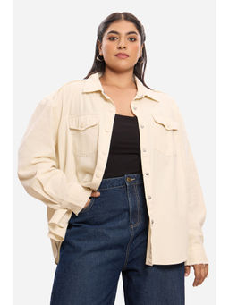 Virgio - Solid Cotton Washed Utility Plus Size Shirt for Women