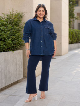 Virgio - Solidcotton Plus Size Shirt with Side Seam Detail for Women