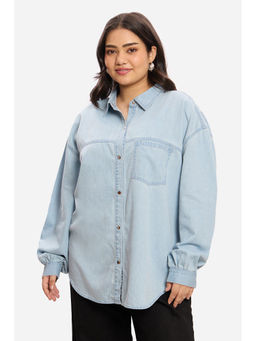 Virgio - Solid Cotton Relaxed Denim Plus Size Shirt for Women