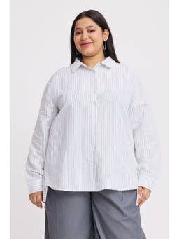 Virgio - Striped Cotton Striped Plus Size Shirt Button Detail for Women