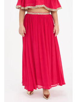 Virgio - Solid Viscose Flared Plus Size Skirt with Lace for Woman