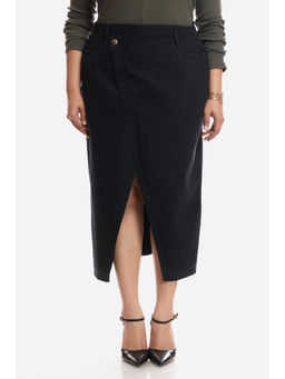 Virgio - Solid Cotton Asymmetrical Midi Plus Size Skirt for Woman