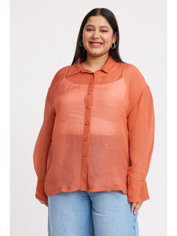 Virgio - Solidviscose Collared Relaxed Fit Plus Size Shirt for Women