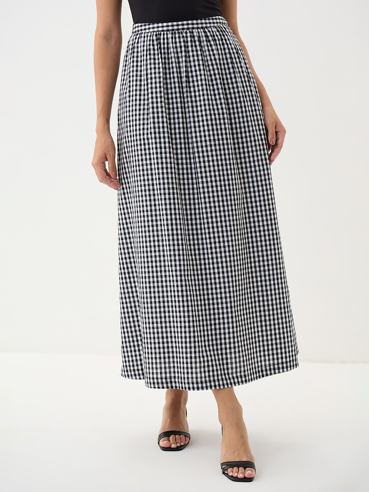 femmella White Gingham A-Line Maxi Skirt-picture-38