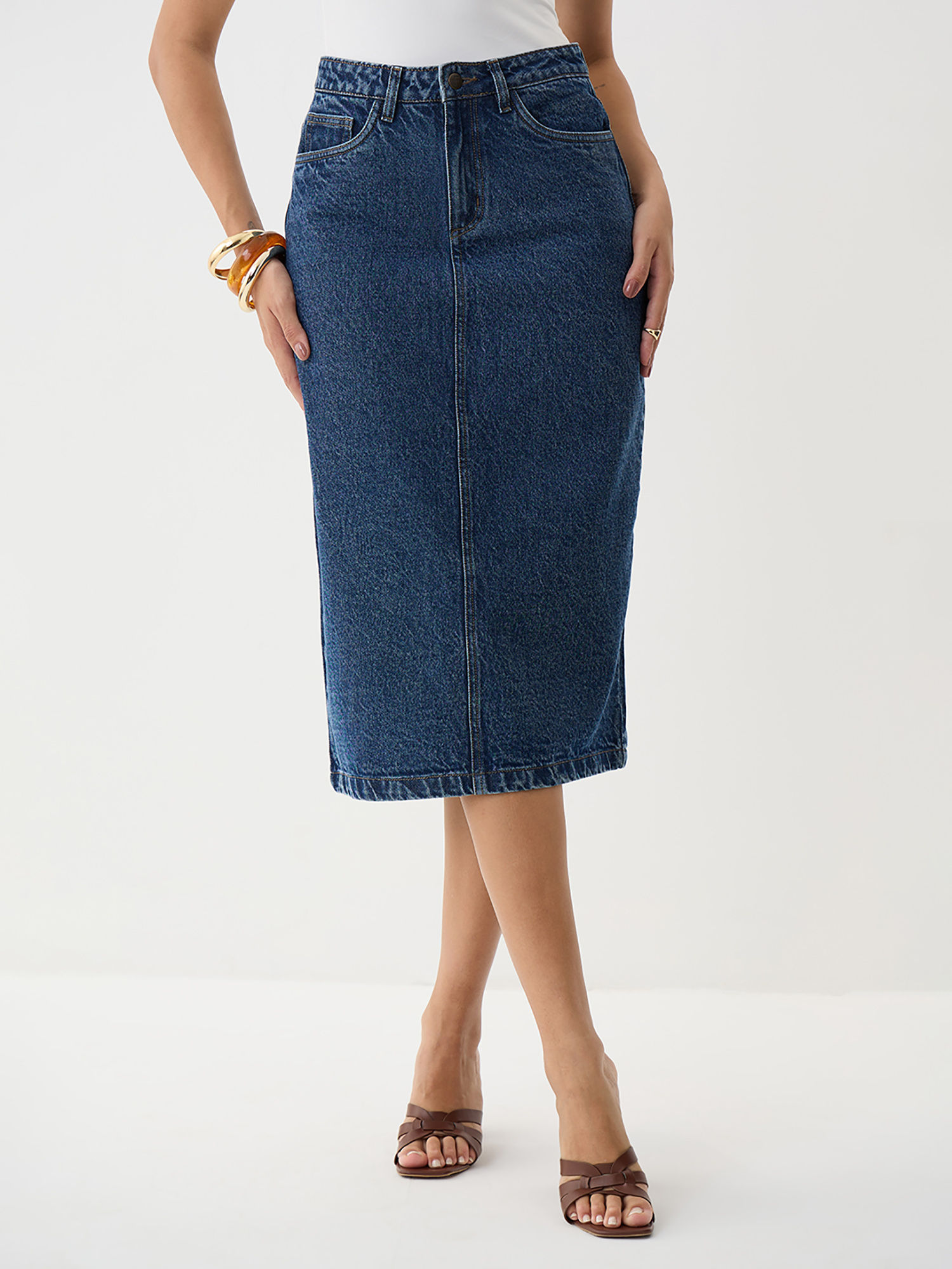 femmella Denimclassic Navy Midi Skirt-picture-10