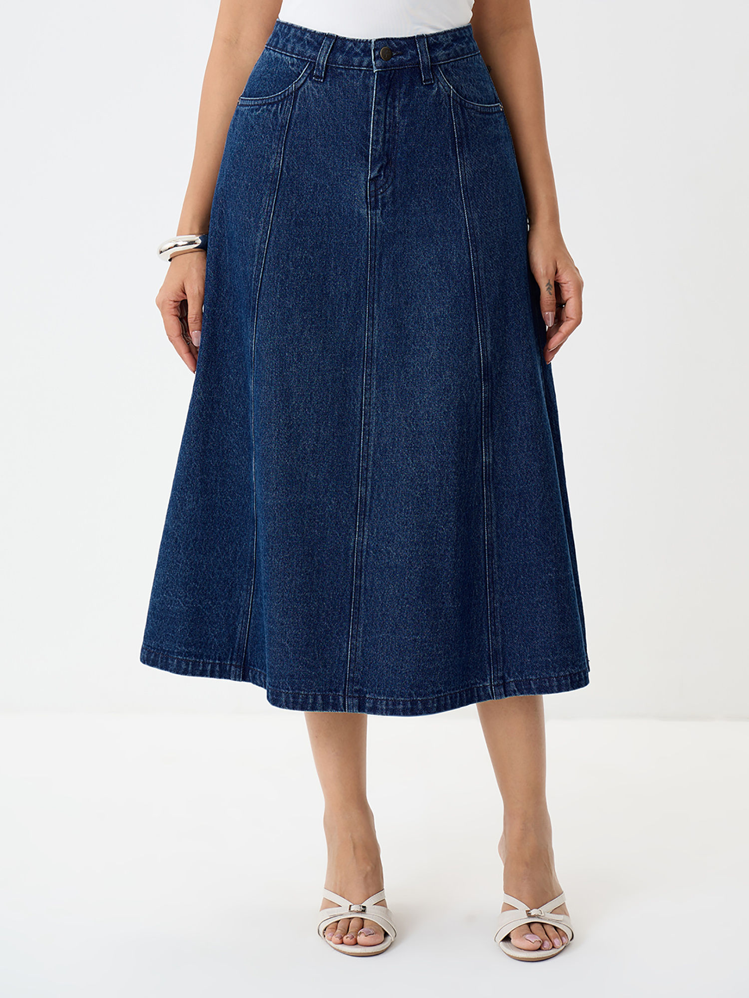 femmella Denimclassic Navy A-Line Midi Skirt-picture-15