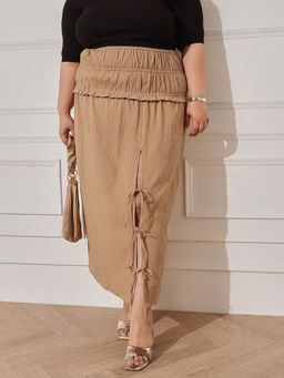 CURVY STREET - Beige Polyester Mid Waist Textured Maxi Skirt