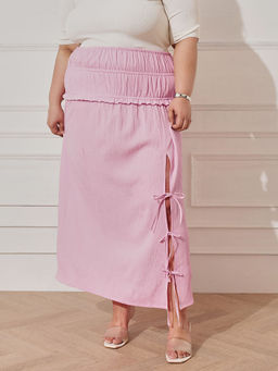 CURVY STREET - Pink Polyester Mid Waist Textured Maxi Skirt