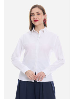 Virgio - Solid Cotton Shirt with Placement Embroidery for Women
