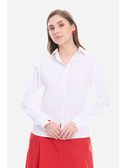 Virgio - Solid Cotton Shirt with Placement Embroidery for Women