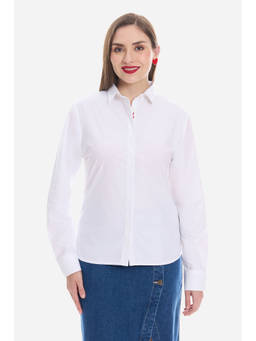 Virgio - Solid Cotton Shirt with Placement Embroidery for Women