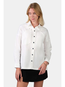 Virgio - Solidcotton Stretch Oversized Utility Shirt for Women