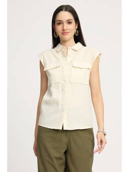 Virgio - Solid Cotton Sleeveless Shirt for Women