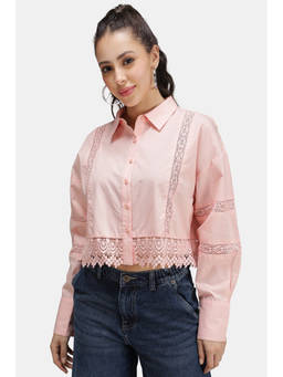 Virgio - Solid Cotton Lace Crop Shirt for Women