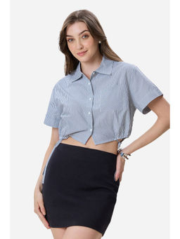 Virgio - Stripedcotton Crop Drawcord Shirt for Women
