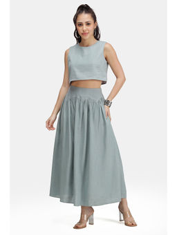Virgio - Solid Linen Curved Seam Skirt for Woman