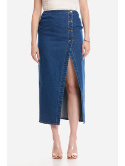 Virgio - Solid Cotton Wrap Denim Skirt for Woman